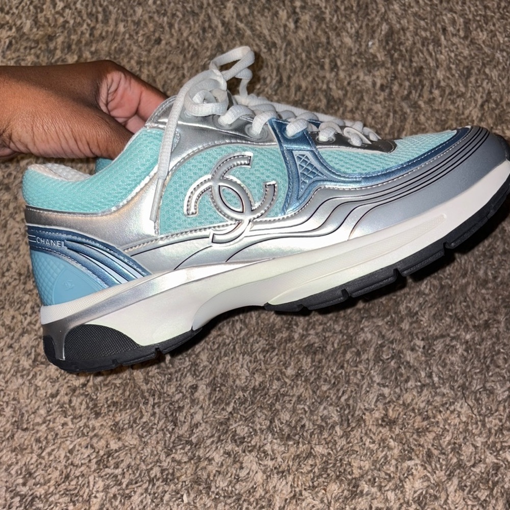 Chanel Blue and Silver Sneakers with Modern Silhouette